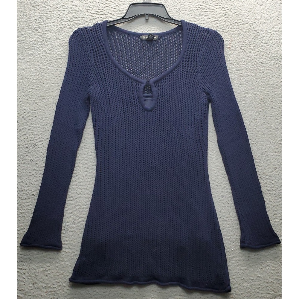 INC International Concepts Sweater‎ Dress Womens Medium Navy Keyhole Round Neck